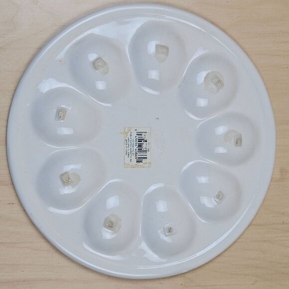 Ceramic Egg Plate With "Happy Easter" Text & Floral Design - 8 Egg Slots Deviled - Picture 2 of 5